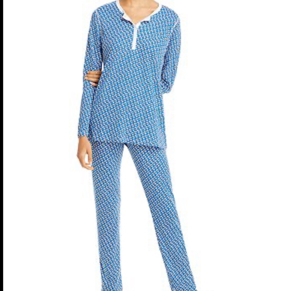 NWT ROLLER RABBIT X BLOOMIES BLUE SKULL DOODLE Pima Cotton LS Pajamas Size L - Picture 4 of 4